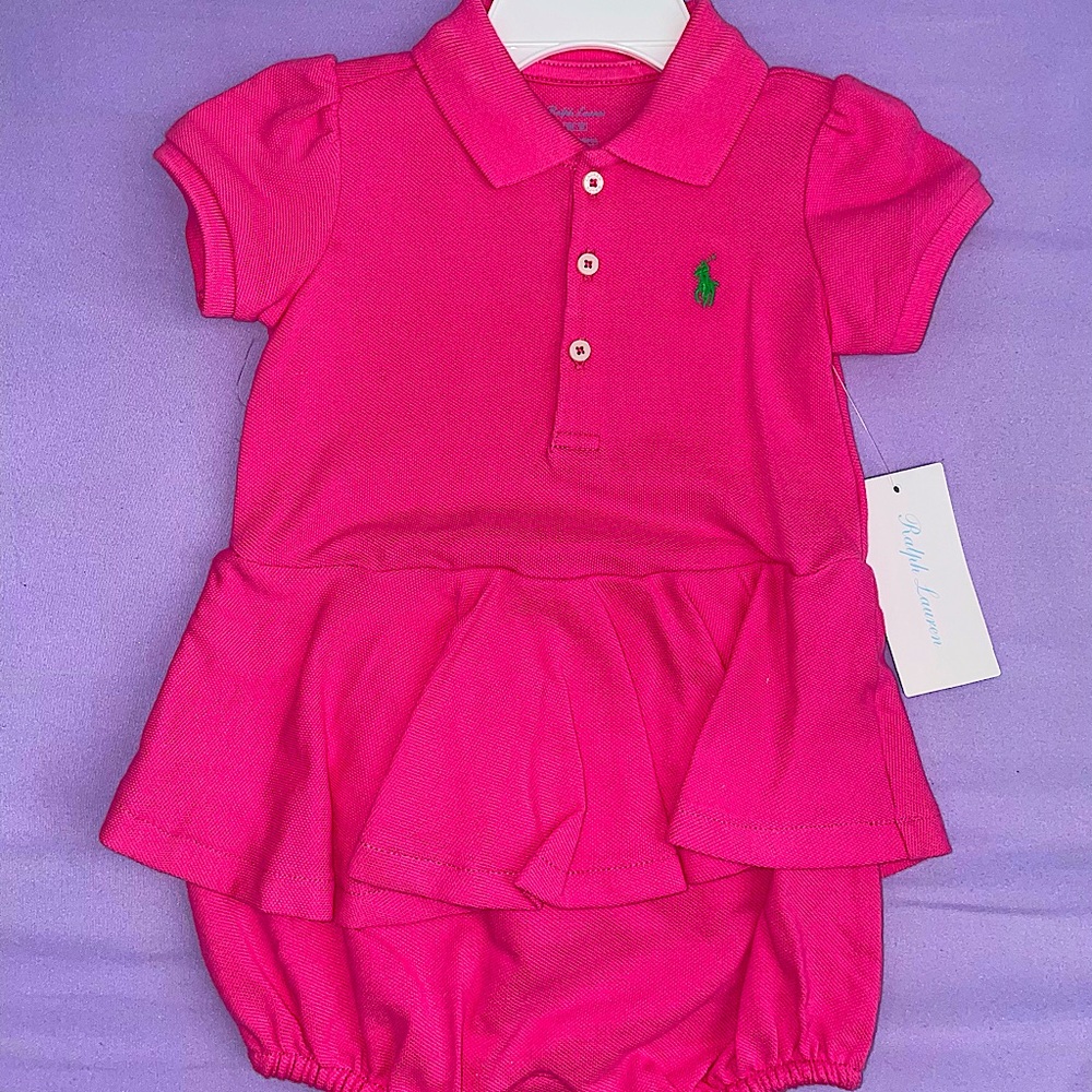 Ralph Lauren Baby Girl Ruffled Cotton Polo Dress and Bloomer.